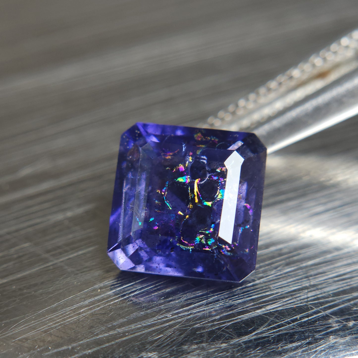 Natural Iridescent Effect Rainbow Iolite, Bloodshot Iolite, Aventurescent Iolite, 9 mm Rainbow Iolite Octagon, 3 Carat Iolite.