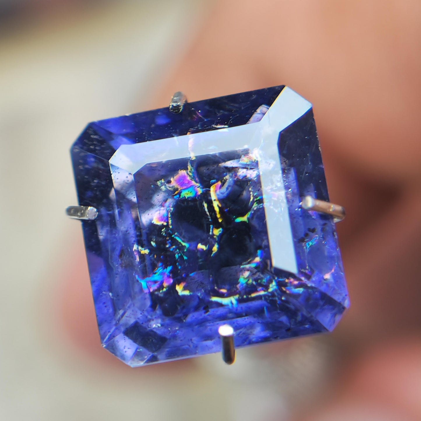 Natural Iridescent Effect Rainbow Iolite, Bloodshot Iolite, Aventurescent Iolite, 9 mm Rainbow Iolite Octagon, 3 Carat Iolite.