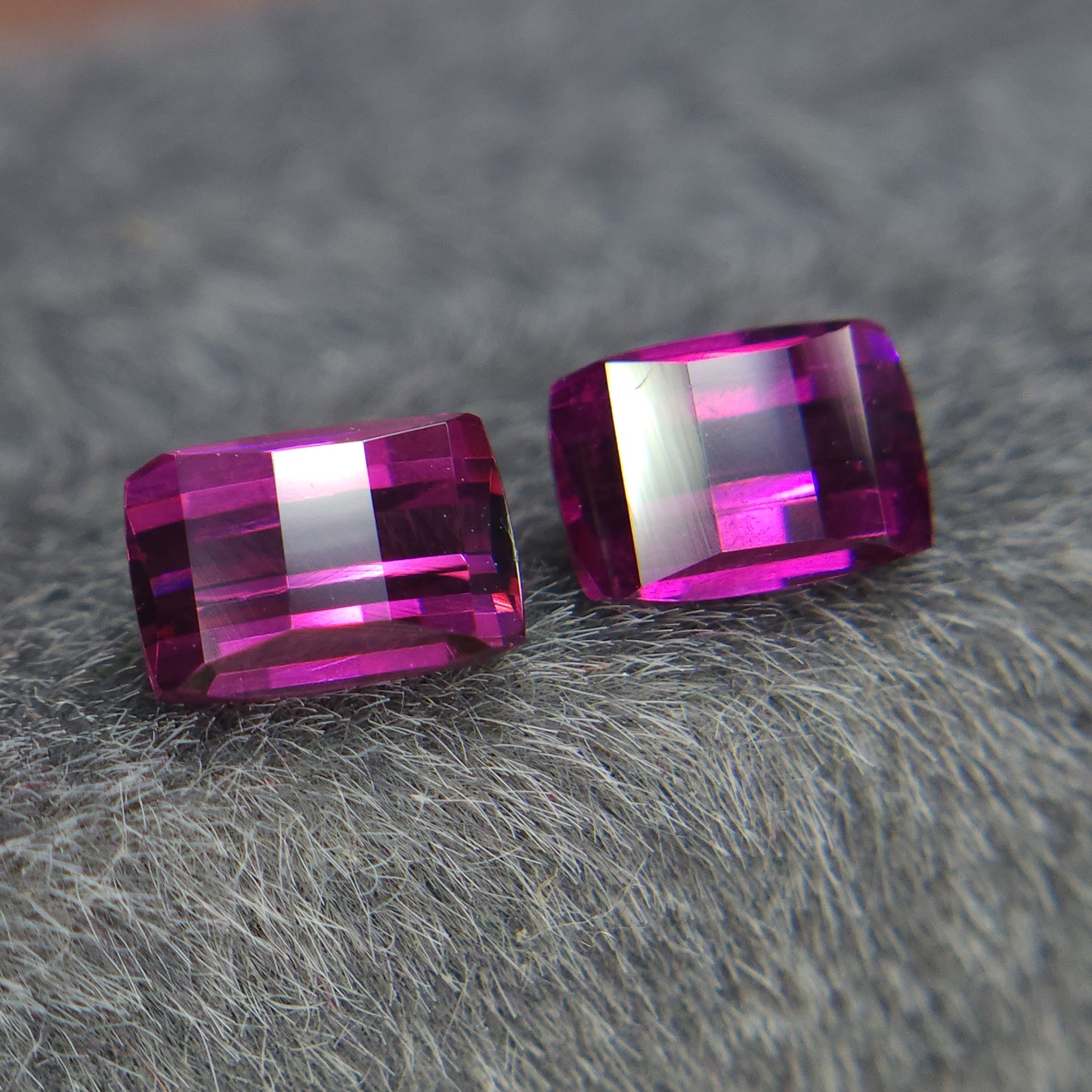 Natural 6.5 mm pink rhodolite garnet, 2.25 carat pixel cut rhodolite garnet pair.