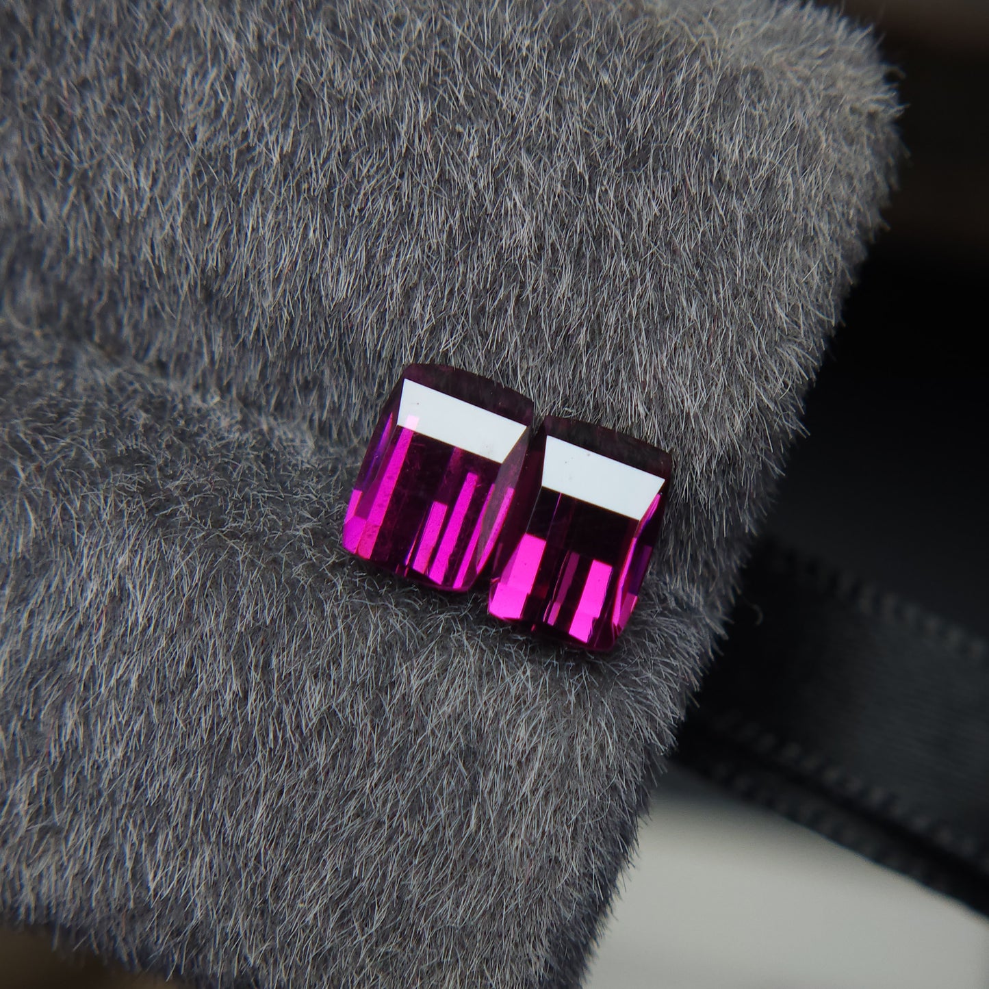 Natural 6.5 mm pink rhodolite garnet, 2.25 carat pixel cut rhodolite garnet pair.
