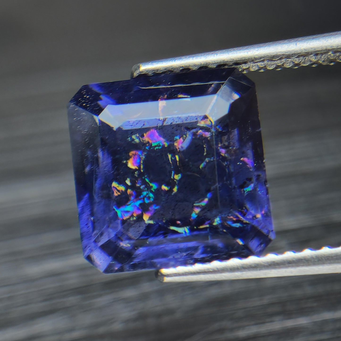 Natural Iridescent Effect Rainbow Iolite, Bloodshot Iolite, Aventurescent Iolite, 9 mm Rainbow Iolite Octagon, 3 Carat Iolite.