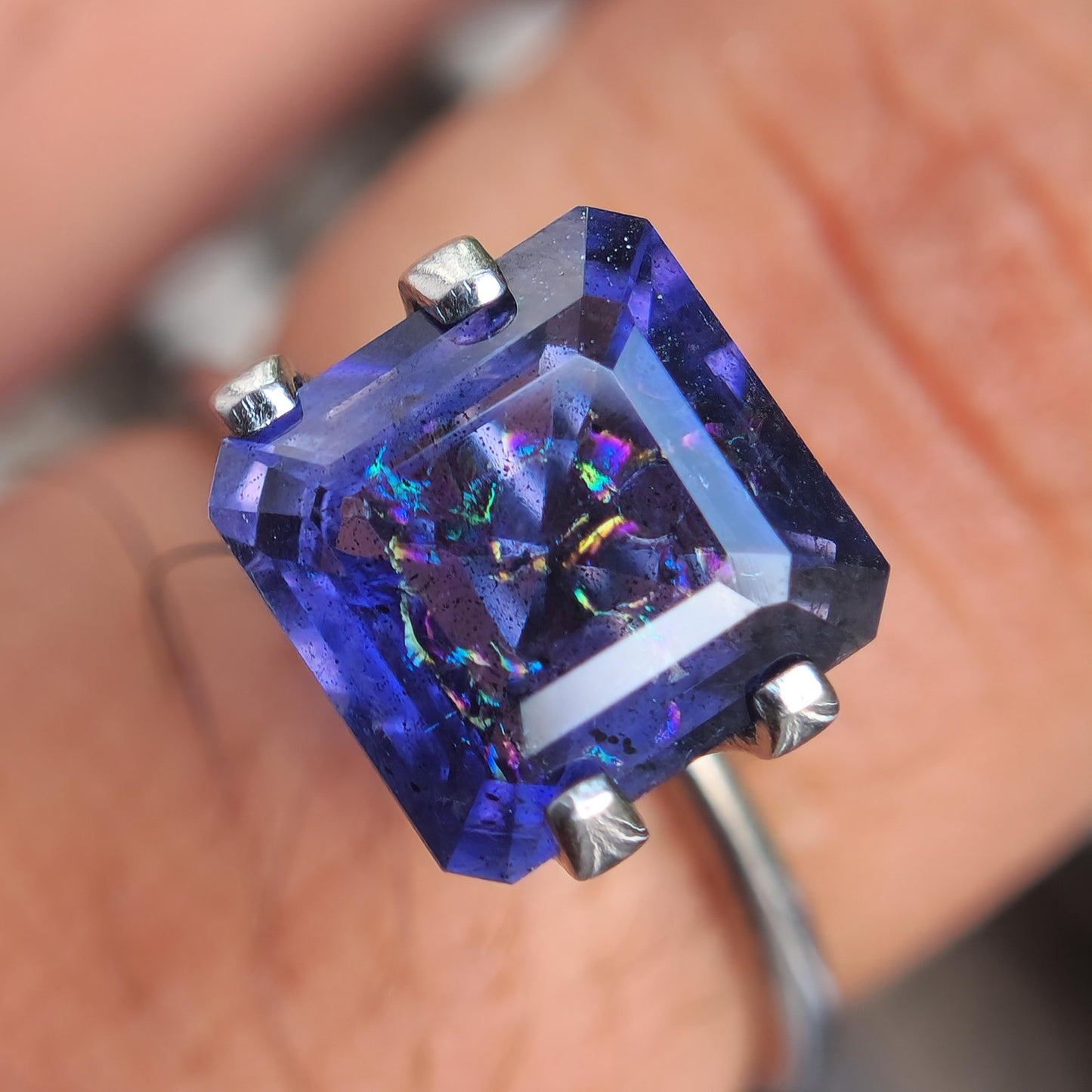 Natural Iridescent Effect Rainbow Iolite, Bloodshot Iolite, Aventurescent Iolite, 9 mm Rainbow Iolite Octagon, 3 Carat Iolite.