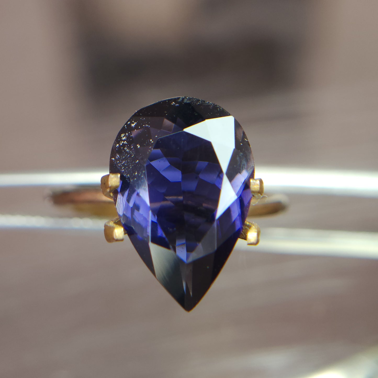 Natural 15 mm iolite sunstone, 4.12 carat blue iolite Sunstone pear for ring.