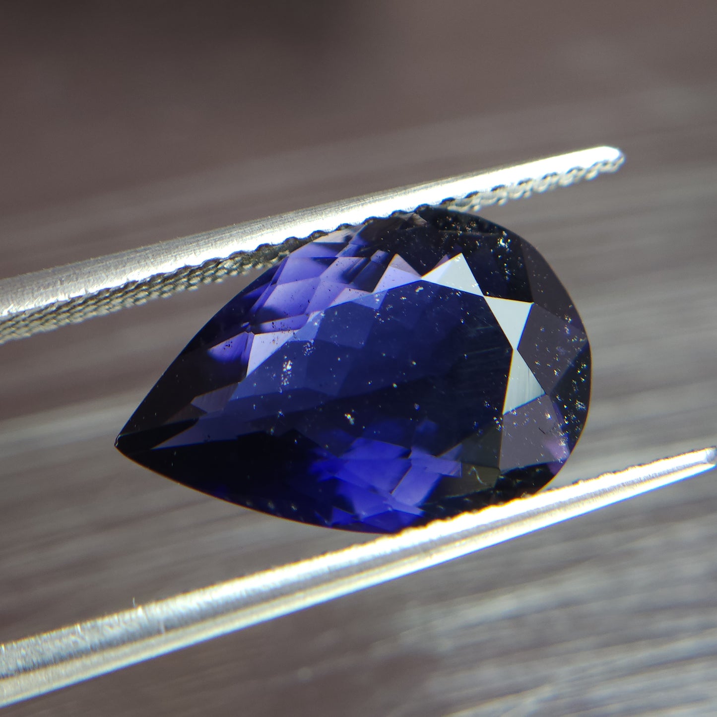 Natural 15 mm iolite sunstone, 4.12 carat blue iolite Sunstone pear for ring.
