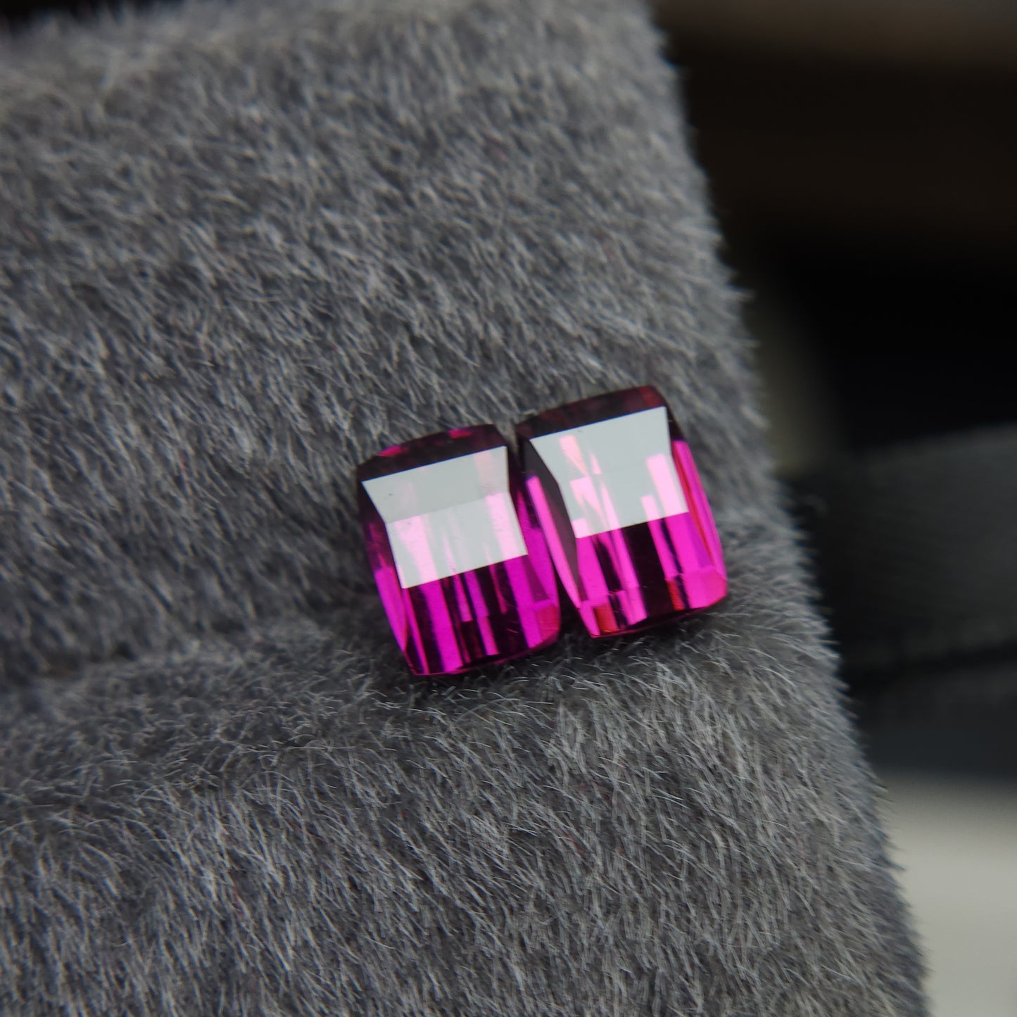 Natural 6.5 mm pink rhodolite garnet, 2.25 carat pixel cut rhodolite garnet pair.