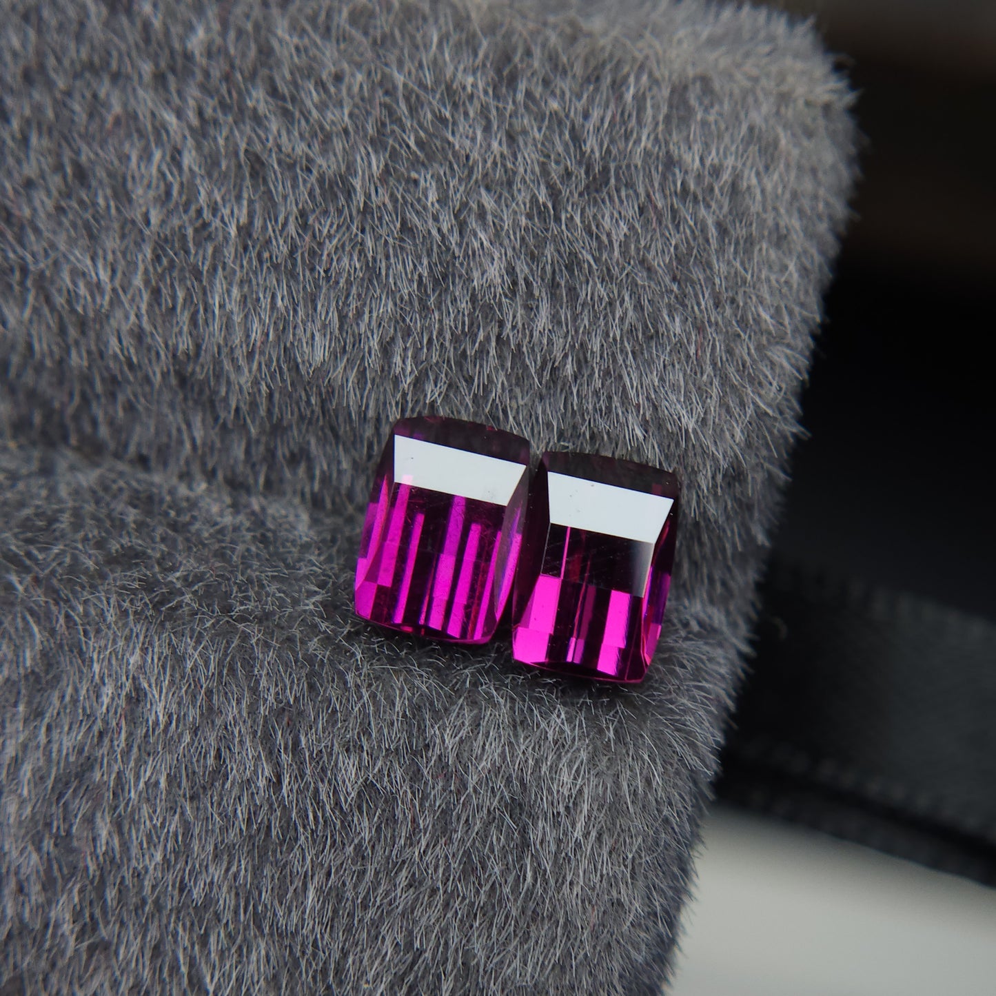 Natural 6.5 mm pink rhodolite garnet, 2.25 carat pixel cut rhodolite garnet pair.