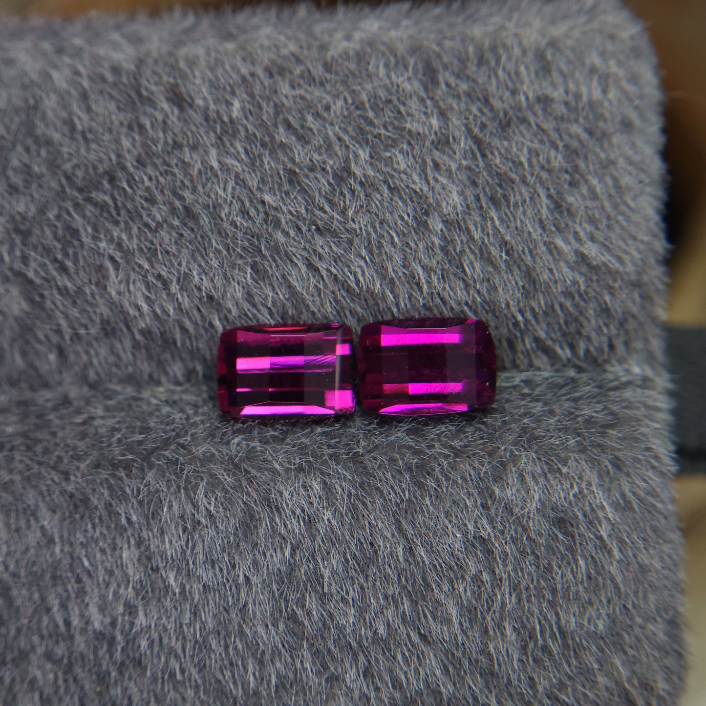 Natural 6.5 mm pink rhodolite garnet, 2.25 carat pixel cut rhodolite garnet pair.