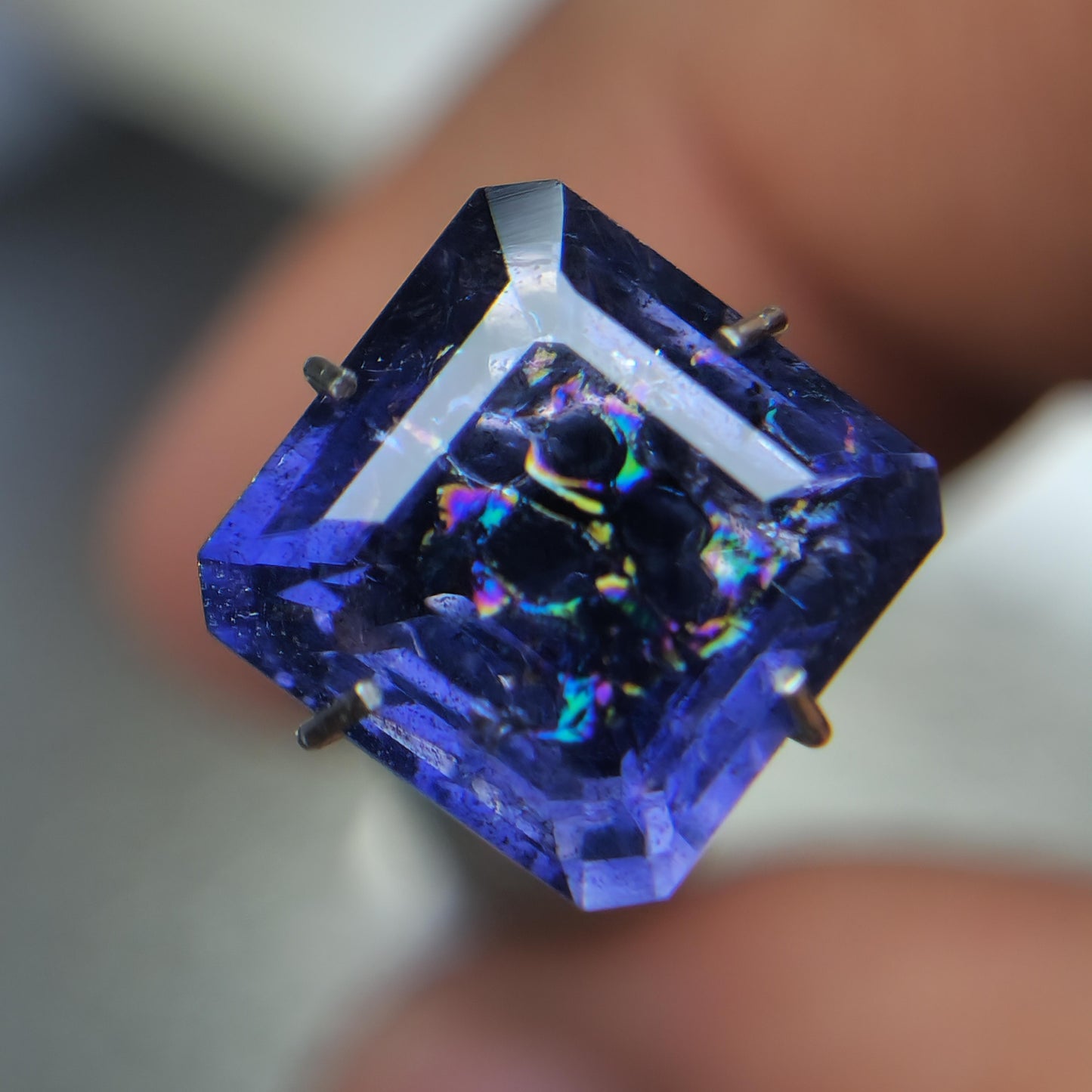 Natural Iridescent Effect Rainbow Iolite, Bloodshot Iolite, Aventurescent Iolite, 9 mm Rainbow Iolite Octagon, 3 Carat Iolite.