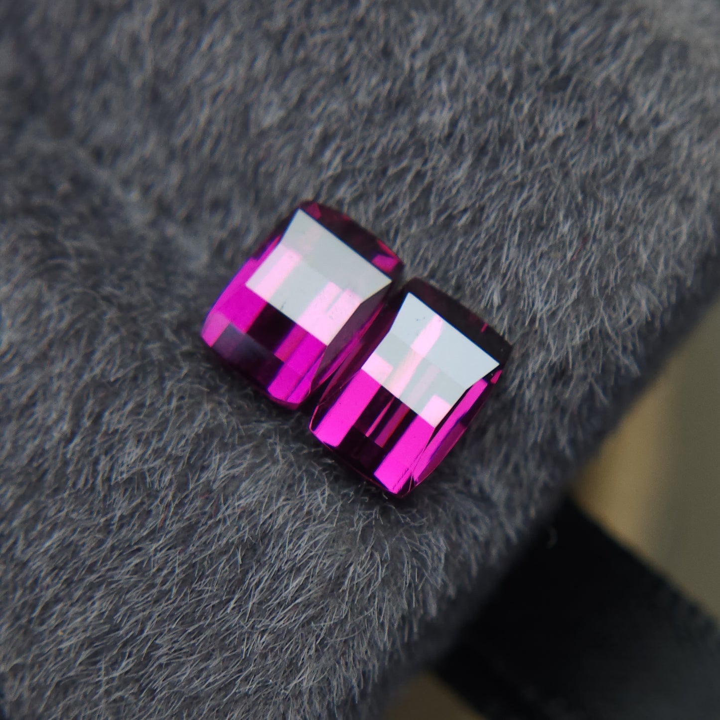 Natural 6.5 mm pink rhodolite garnet, 2.25 carat pixel cut rhodolite garnet pair.