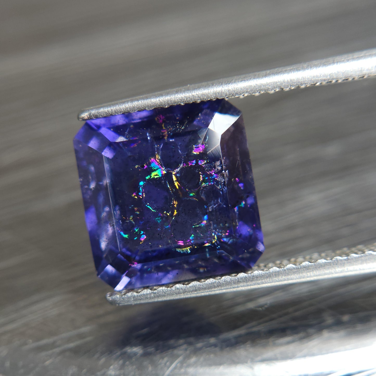 Natural Iridescent Effect Rainbow Iolite, Bloodshot Iolite, Aventurescent Iolite, 9 mm Rainbow Iolite Octagon, 3 Carat Iolite.