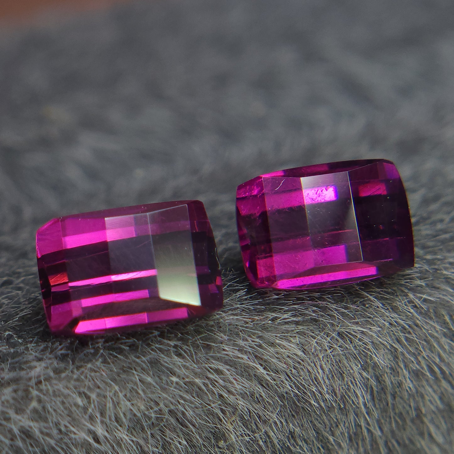 Natural 6.5 mm pink rhodolite garnet, 2.25 carat pixel cut rhodolite garnet pair.