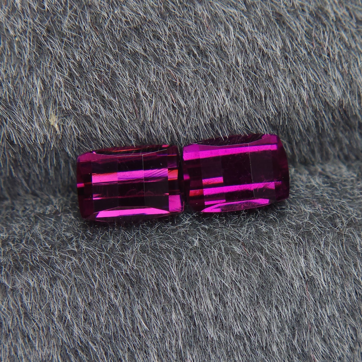 Natural 6.5 mm pink rhodolite garnet, 2.25 carat pixel cut rhodolite garnet pair.