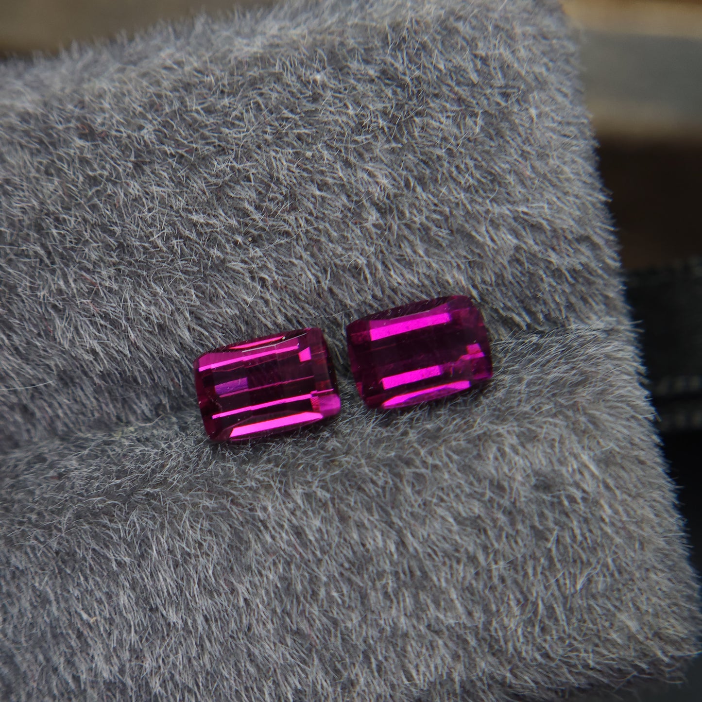 Natural 6.5 mm pink rhodolite garnet, 2.25 carat pixel cut rhodolite garnet pair.