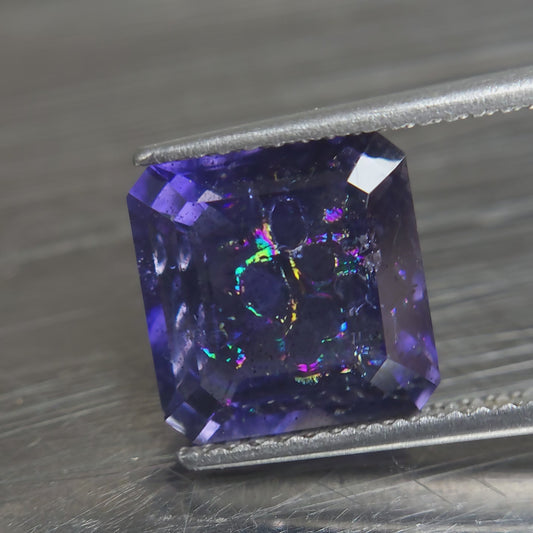 Natural Iridescent Effect Rainbow Iolite, Bloodshot Iolite, Aventurescent Iolite, 9 mm Rainbow Iolite Octagon, 3 Carat Iolite.
