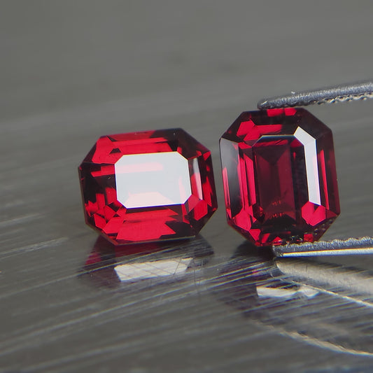 Mozambique Garnet Emerald cut Pair | Premium Quality Garnet For Jewellery | 8x6.8 MM | 5 Carat Pair.
