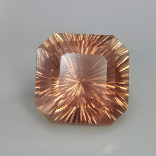 Natural Oregon Sunstone 7mm, 1.45ct Peach Orange Sunstone Octagon, Sunburst Cut Gemstone, Rare Sunstone for Jewelry Making.