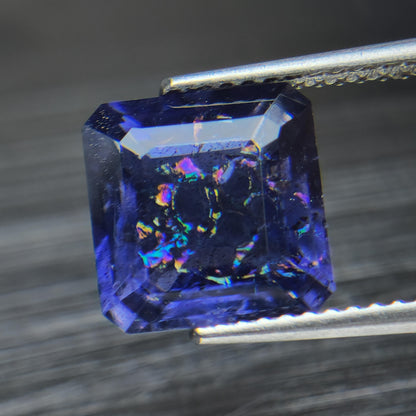 Natural Iridescent Effect Rainbow Iolite, Bloodshot Iolite, Aventurescent Iolite, 9 mm Rainbow Iolite Octagon, 3 Carat Iolite.
