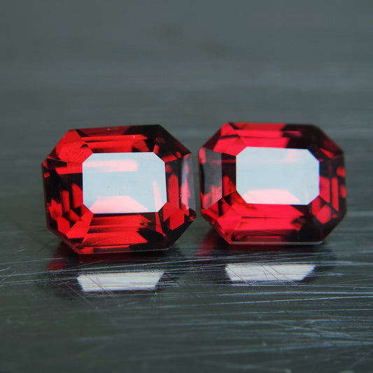 Mozambique Garnet Emerald cut Pair | Premium Quality Garnet For Jewellery | 8x6.8 MM | 5 Carat Pair.