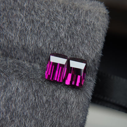Natural 6.5 mm pink rhodolite garnet, 2.25 carat pixel cut rhodolite garnet pair.
