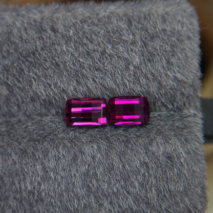 Natural 6.5 mm pink rhodolite garnet, 2.25 carat pixel cut rhodolite garnet pair.