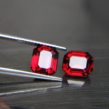 Mozambique Garnet Emerald cut Pair | Premium Quality Garnet For Jewellery | 8x6.8 MM | 5 Carat Pair.