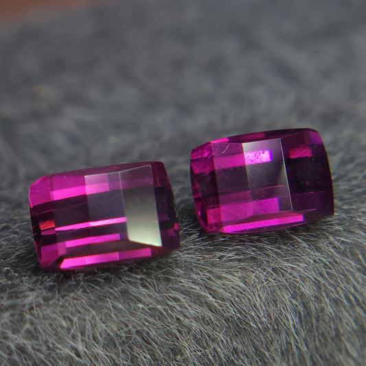 Natural 6.5 mm pink rhodolite garnet, 2.25 carat pixel cut rhodolite garnet pair.