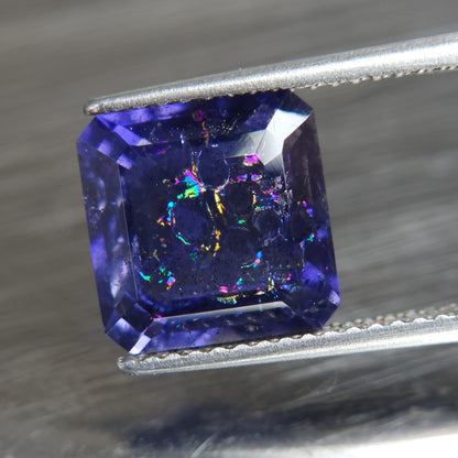 Natural Iridescent Effect Rainbow Iolite, Bloodshot Iolite, Aventurescent Iolite, 9 mm Rainbow Iolite Octagon, 3 Carat Iolite.