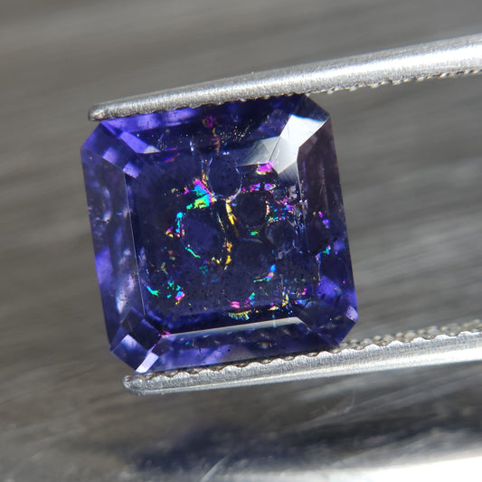 Natural Iridescent Effect Rainbow Iolite, Bloodshot Iolite, Aventurescent Iolite, 9 mm Rainbow Iolite Octagon, 3 Carat Iolite.
