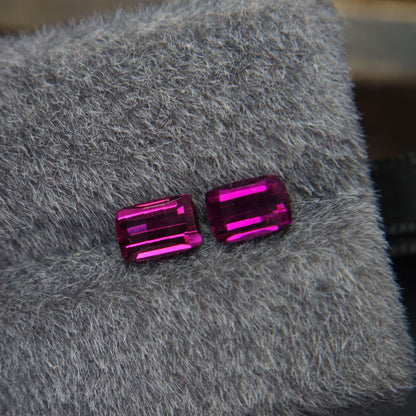 Natural 6.5 mm pink rhodolite garnet, 2.25 carat pixel cut rhodolite garnet pair.